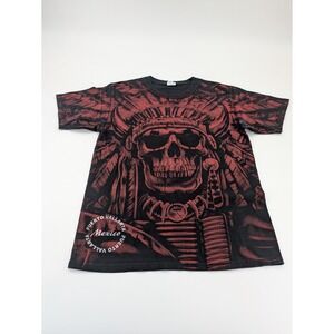 Azteca AOP Shirt Mexican Puerto Vallarta Mexico Men's Medium Black‎ Skull